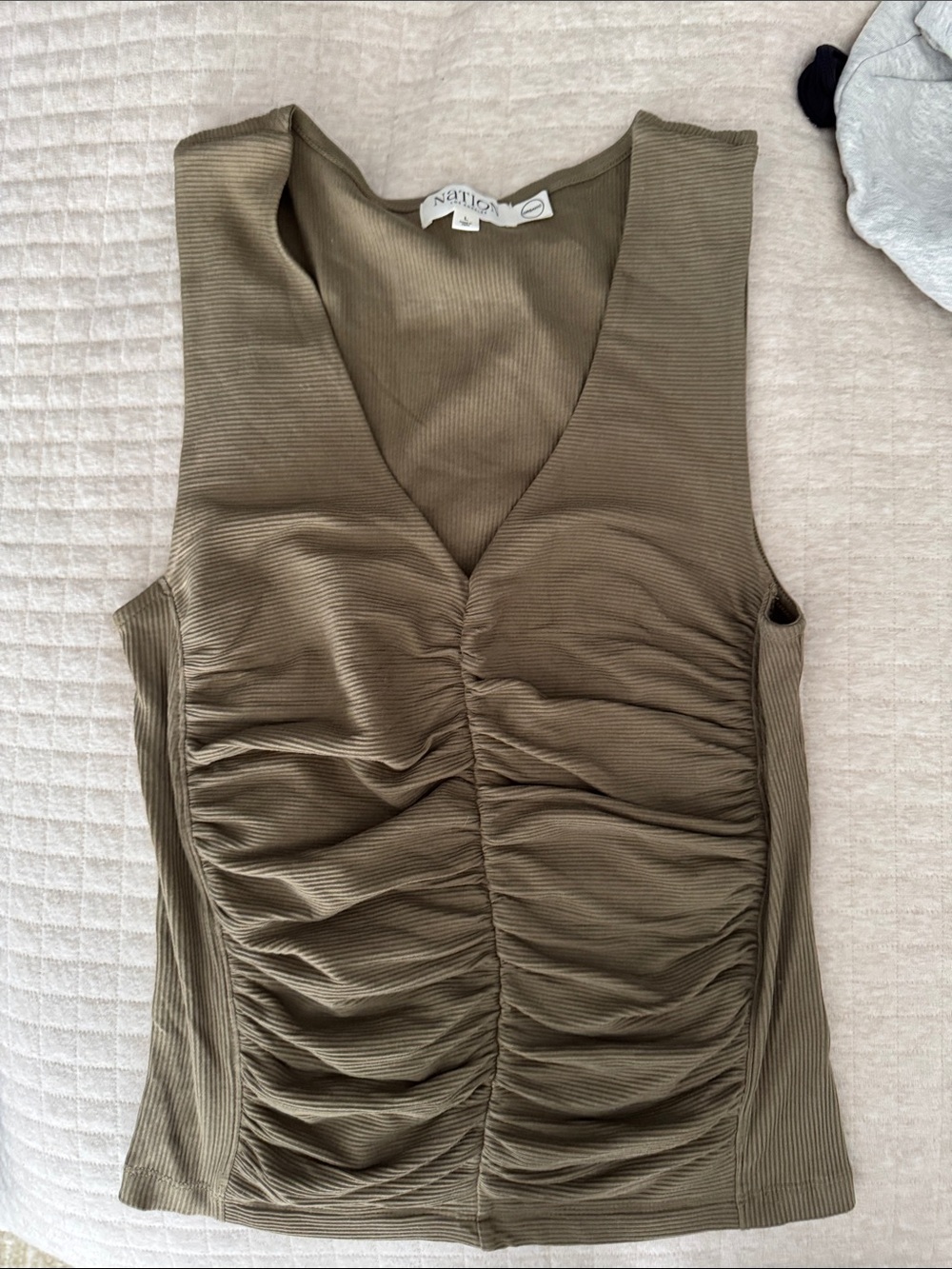Nation LTD Olive Ruched V-Neck Ribbed Tank
